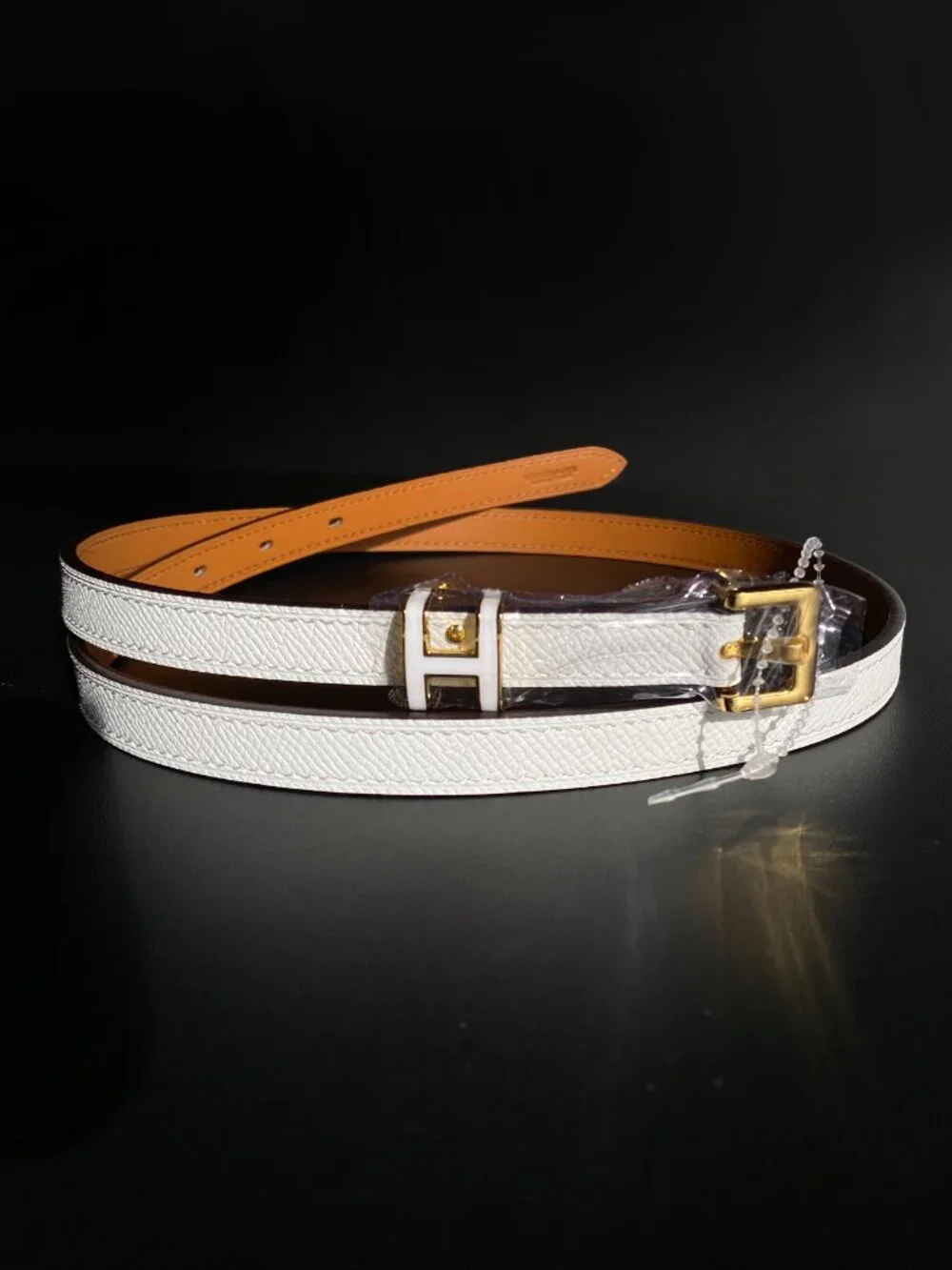 Hermès 15mm Pop H White Epsom Leather Belt Gold Hardware Size 80 France NWOT
